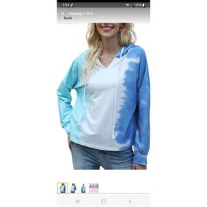 New Large Supersun Tie Dye Long Sleeve Pullover Sweatshirt Hoodie Blue White NWT